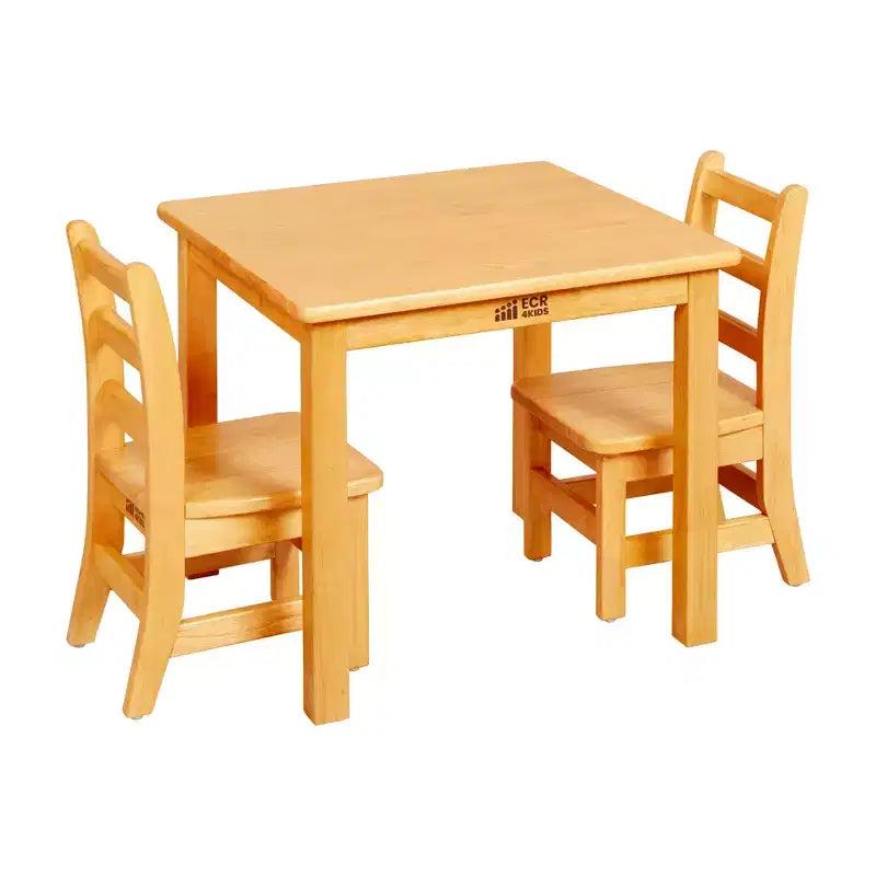 ECR4Kids 24in Square Hardwood Table with 20in Legs and 10in Chairs 3-Piece