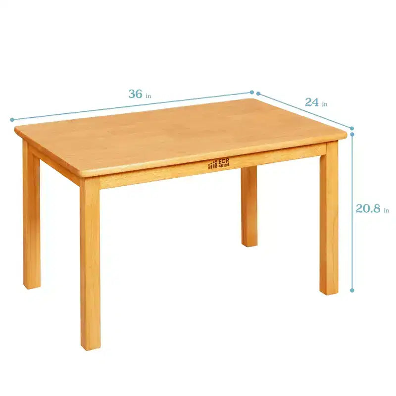 ECR4Kids Ensemble de 3 pièces : table carrée en bois dur de 61 cm avec pieds de 51 cm et chaises de 25 cm