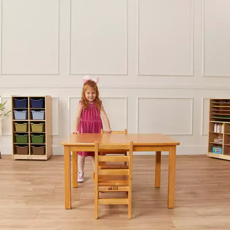 ECR4Kids Ensemble de 3 pièces : table carrée en bois dur de 61 cm avec pieds de 51 cm et chaises de 25 cm
