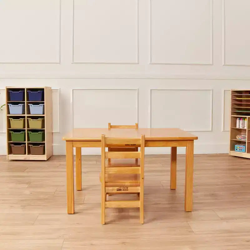 ECR4Kids Ensemble de 3 pièces : table carrée en bois dur de 61 cm avec pieds de 51 cm et chaises de 25 cm