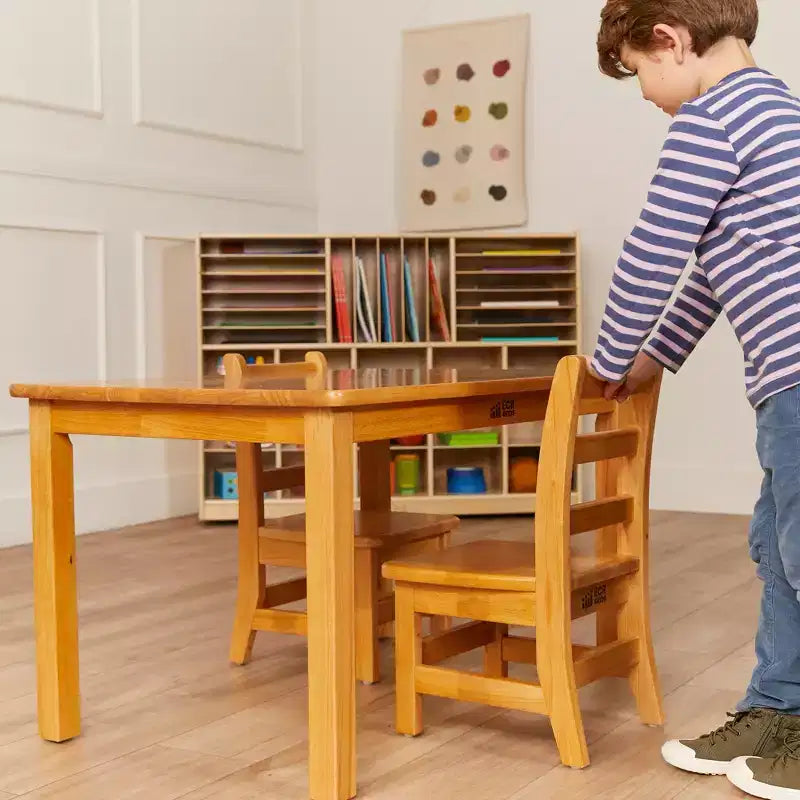 ECR4Kids Ensemble de 3 pièces : table carrée en bois dur de 61 cm avec pieds de 51 cm et chaises de 25 cm