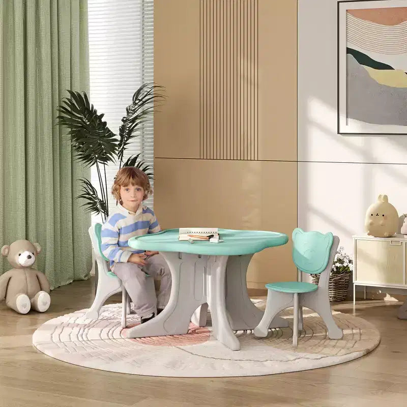 Ensemble table et chaises pour enfants Qaba, ensemble de table et 2 chaises pour tout-petits de 3 à 6 ans, bleu clair