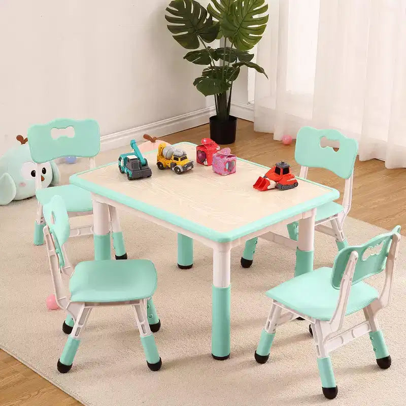 Garvee Kids Table and Chairs Set, Height Adjustable Desk With 4 Seats