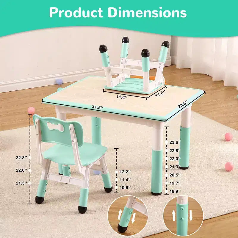 Ensemble table et chaises Garvee pour enfants, bureau réglable en hauteur avec 4 sièges