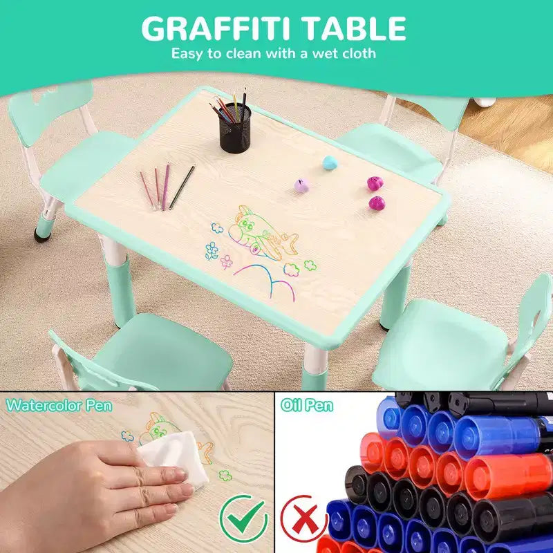 Ensemble table et chaises Garvee pour enfants, bureau réglable en hauteur avec 4 sièges