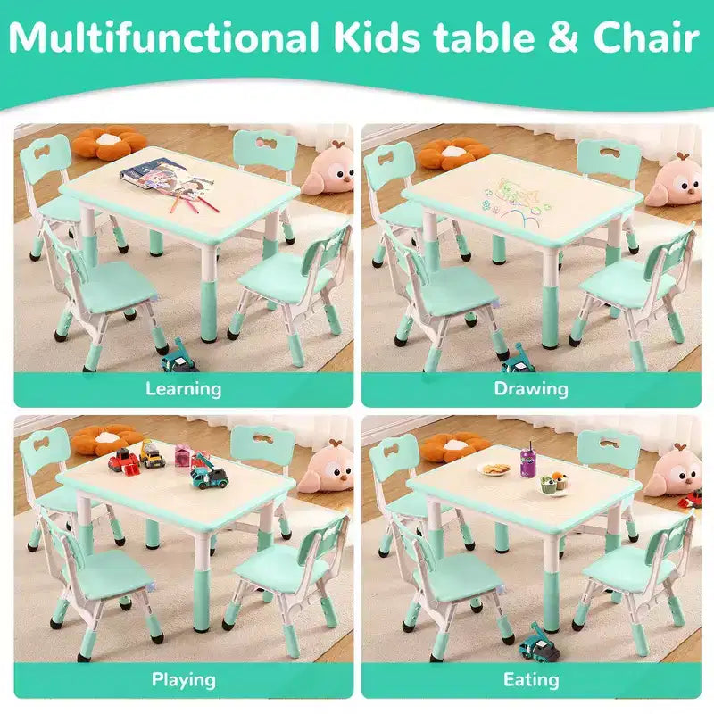 Ensemble table et chaises Garvee pour enfants, bureau réglable en hauteur avec 4 sièges