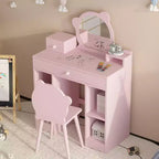 Coiffeuse enfant WhizMax, coiffeuse et chaise de princesse 2 en 1 avec tiroirs, étagères de rangement, table d'habillage pour tout-petits, rose