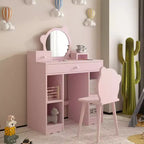Coiffeuse enfant WhizMax, coiffeuse et chaise de princesse 2 en 1 avec tiroirs, étagères de rangement, table d'habillage pour tout-petits, rose