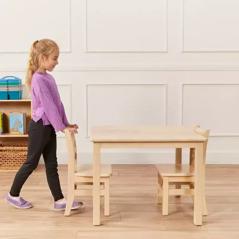 Table carrée en bois dur 76 x 76 cm et deux chaises 30 cm ECR4Kids, 3 pièces