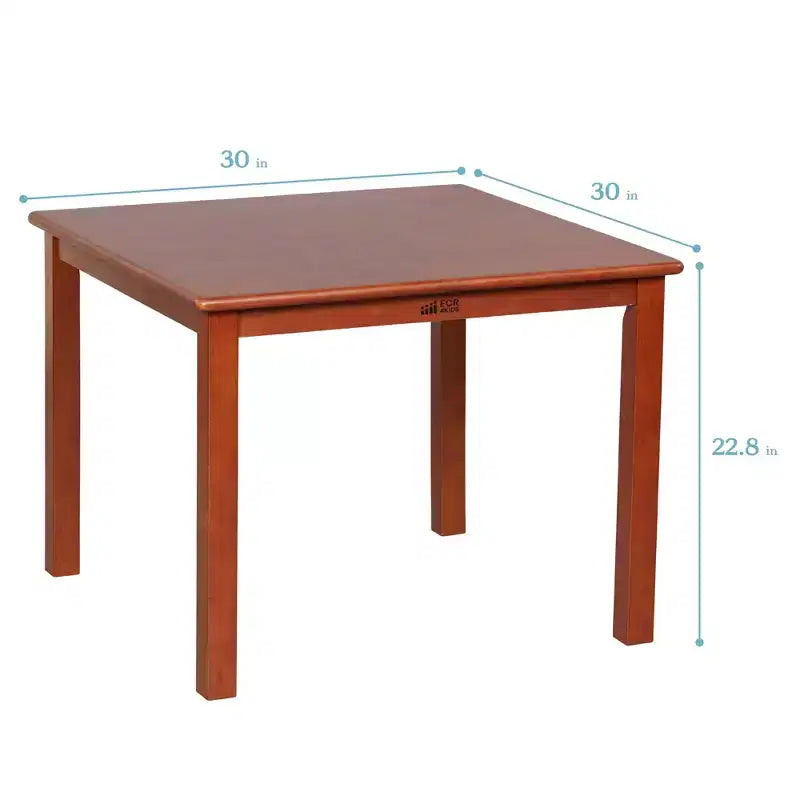 Table carrée en bois dur 76 x 76 cm et deux chaises 30 cm ECR4Kids, 3 pièces