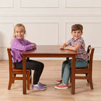 Table carrée en bois dur 76 x 76 cm et deux chaises 30 cm ECR4Kids, 3 pièces
