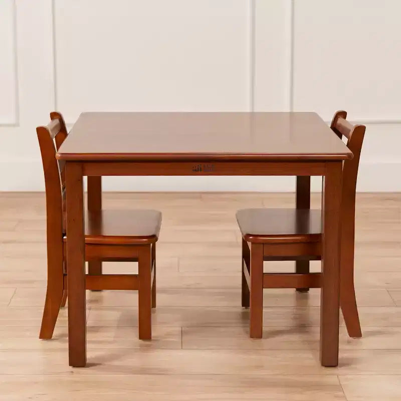 Table carrée en bois dur 76 x 76 cm et deux chaises 30 cm ECR4Kids, 3 pièces