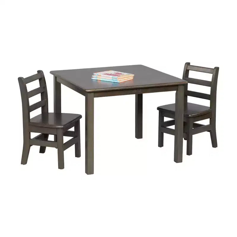 Table carrée en bois dur 76 x 76 cm et deux chaises 30 cm ECR4Kids, 3 pièces