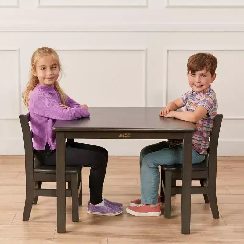 Table carrée en bois dur 76 x 76 cm et deux chaises 30 cm ECR4Kids, 3 pièces