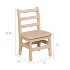 Table carrée en bois dur 76 x 76 cm et deux chaises 30 cm ECR4Kids, 3 pièces