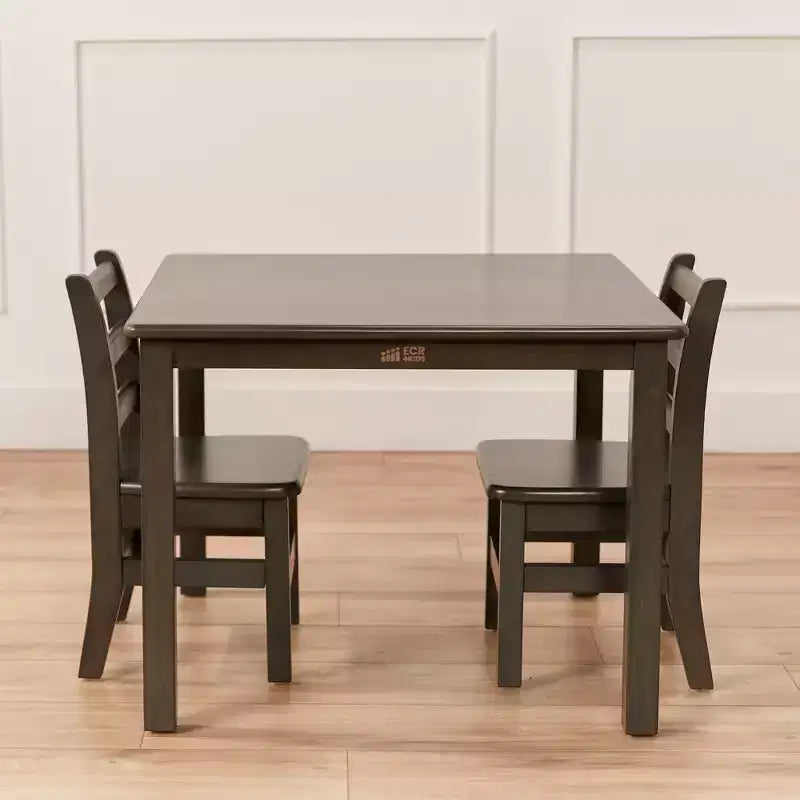 Table carrée en bois dur 76 x 76 cm et deux chaises 30 cm ECR4Kids, 3 pièces