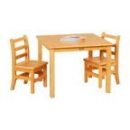 Table carrée en bois dur 76 x 76 cm et deux chaises 30 cm ECR4Kids, 3 pièces