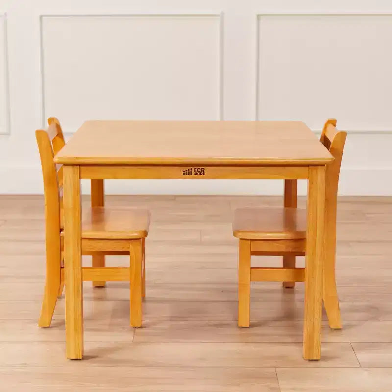 Table carrée en bois dur 76 x 76 cm et deux chaises 30 cm ECR4Kids, 3 pièces