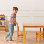 Table carrée en bois dur 76 x 76 cm et deux chaises 30 cm ECR4Kids, 3 pièces