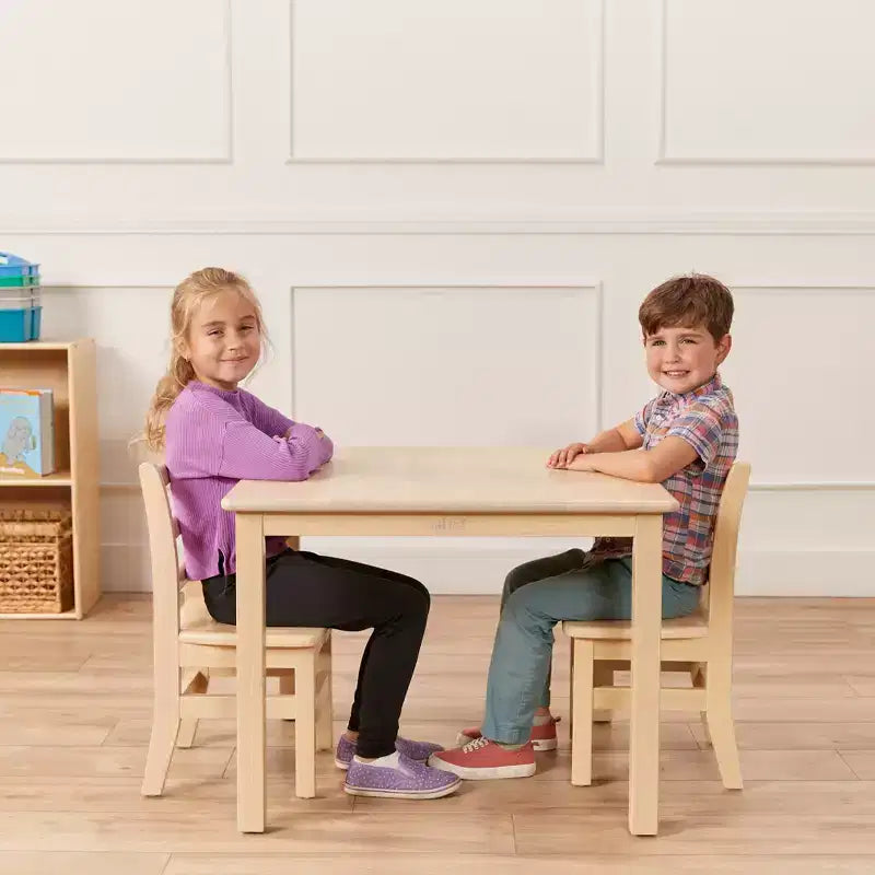 Table carrée en bois dur 76 x 76 cm et deux chaises 30 cm ECR4Kids, 3 pièces