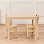 Table carrée en bois dur 76 x 76 cm et deux chaises 30 cm ECR4Kids, 3 pièces