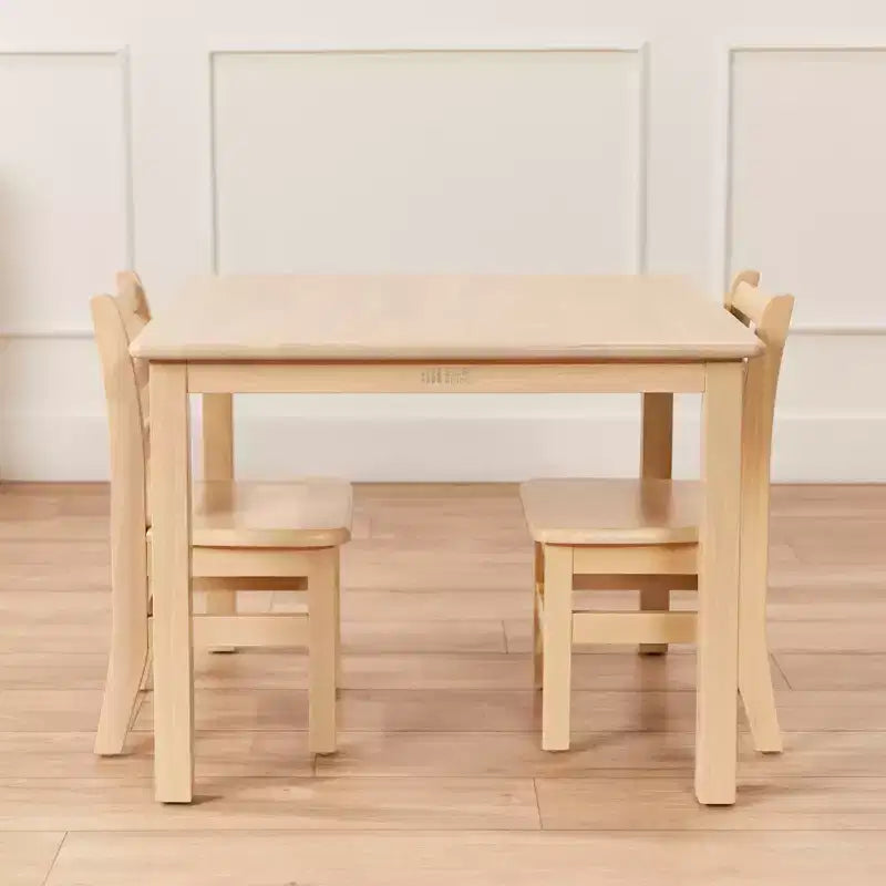 Table carrée en bois dur 76 x 76 cm et deux chaises 30 cm ECR4Kids, 3 pièces