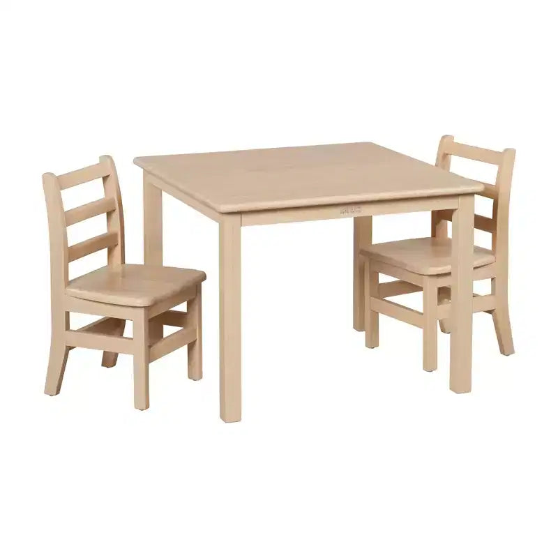 ECR4Kids 30in x 30in Square Hardwood Table and Two 12in Chairs, 3-Piece