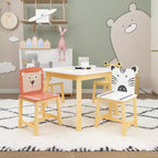 5pcs Kiddy Dining Table Sets, Kids Wood Table with 4 Cartoon Animals Chairs Set 4S - ModernLuxe