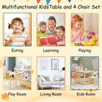 Ensemble de 5 pièces de table de salle à manger pour enfants, table en bois pour enfants avec 4 chaises animaux de dessin animé ensemble 4S - ModernLuxe
