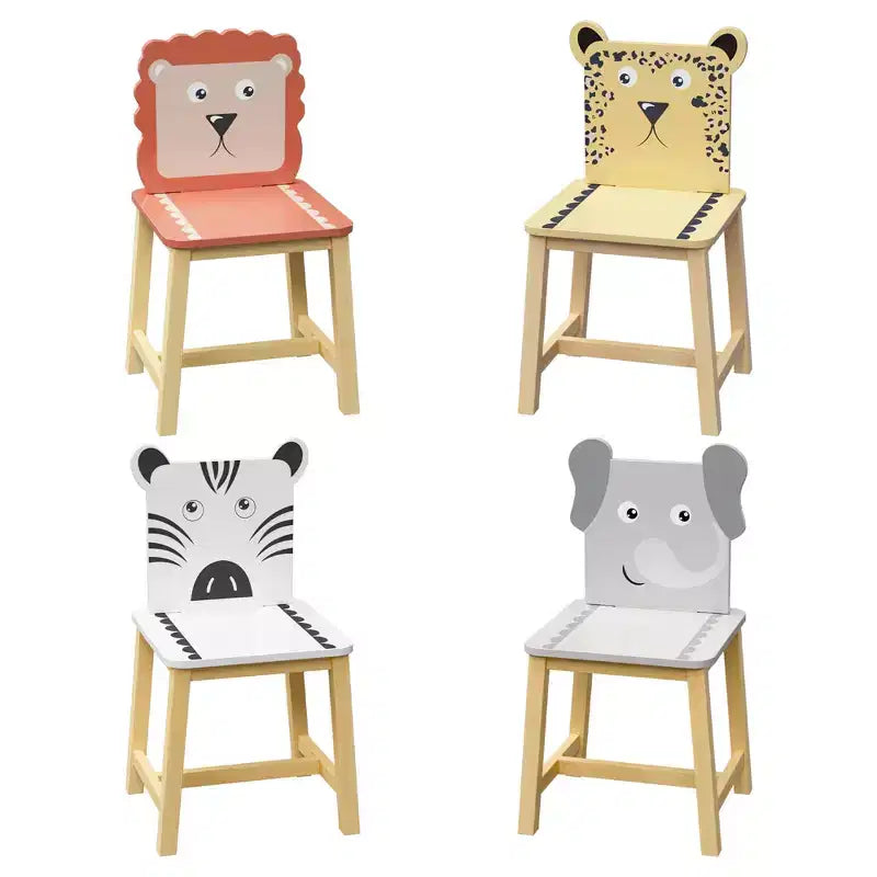 Ensemble de 5 pièces de table de salle à manger pour enfants, table en bois pour enfants avec 4 chaises animaux de dessin animé ensemble 4S - ModernLuxe