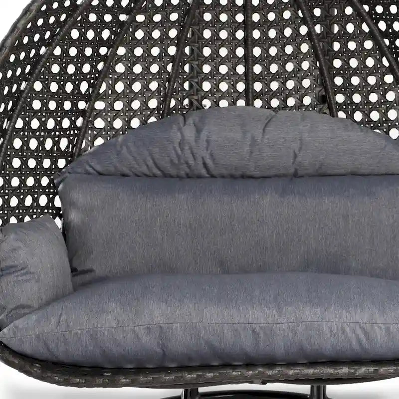 Fauteuil Suspendu Ovoïde avec Support Métallique, Cadre en Osier et Coussin – Beige / Bleu Anthracite / Blanc / Bleu / Blanc Antique / Marron / Toile, 2 Places