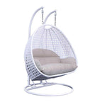 Fauteuil Suspendu Ovoïde avec Support Métallique, Cadre en Osier et Coussin – Beige / Bleu Anthracite / Blanc / Bleu / Blanc Antique / Marron / Toile, 2 Places